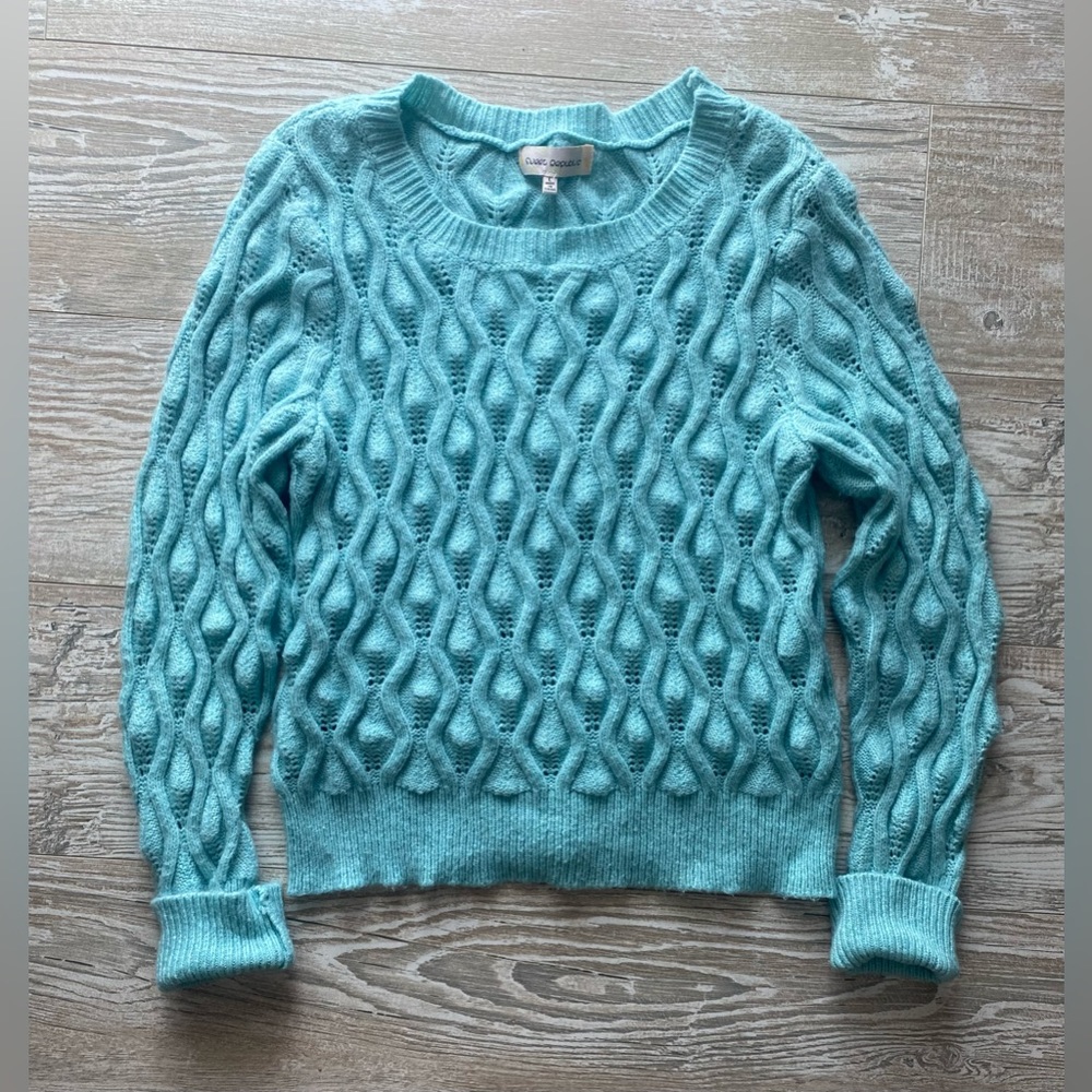 Sweet Republic aqua blue cable knit bubble pop sweater L